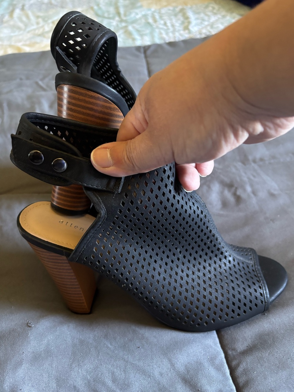 Black Perforated Open-Toe Heel Sandals - Women's size 9